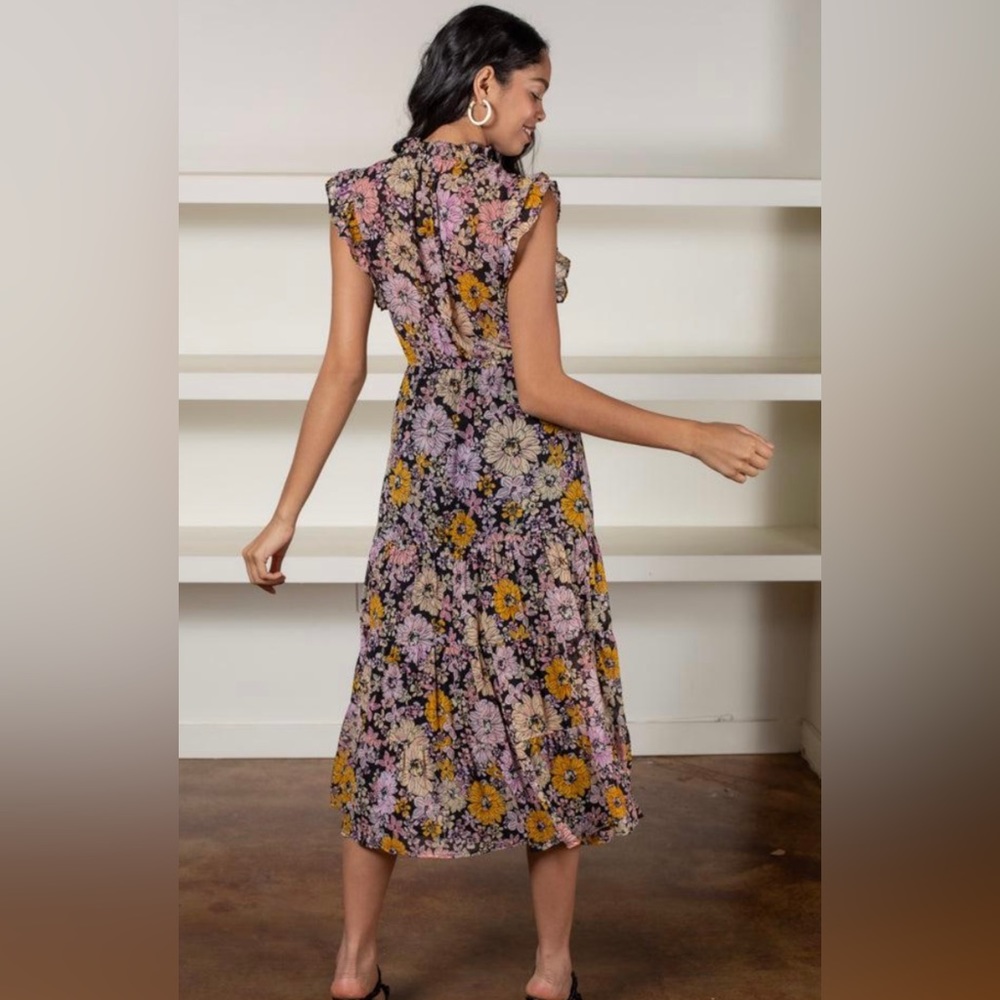BB Dakota Floral Midi Dress - Fresh Squeezed Orange Blossom Size Medium